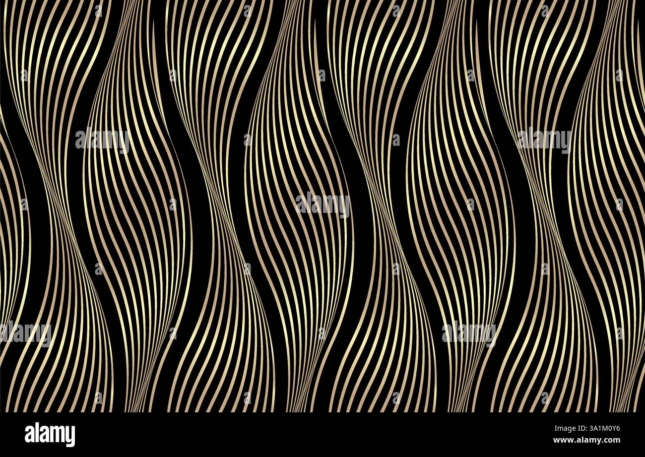 Linee dorate di lusso senza cuciture trama curva su sfondo blu scuro Illustrazione Vettoriale