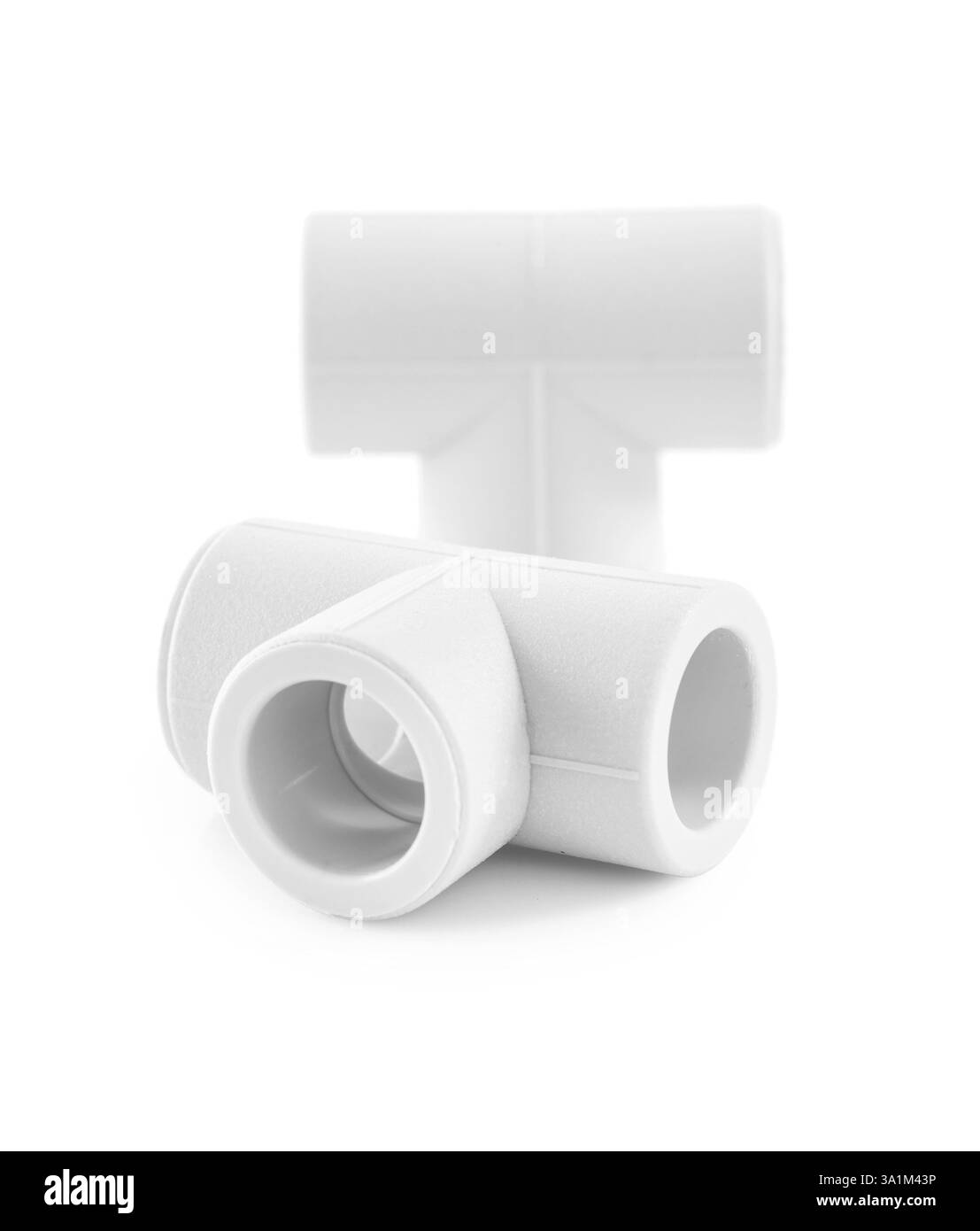 Connettori idraulici plastici su bianco Foto Stock