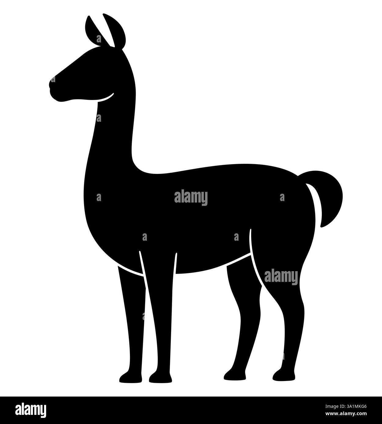 Guanaco (Lama guanicoe) lama selvatica sudamericana. Silhouette nera, logo. Illustrazione grafica clip vettoriale. Illustrazione Vettoriale
