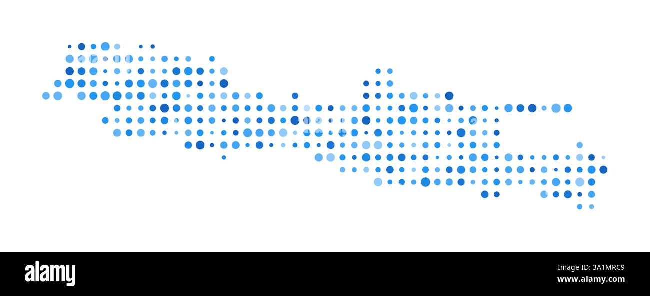 Mappa punti Java. Forma a isola digitale. Immagine vettoriale Java. Punti circolari blu a forma di isola. Illustrazione del vettore di tendenza. Illustrazione Vettoriale