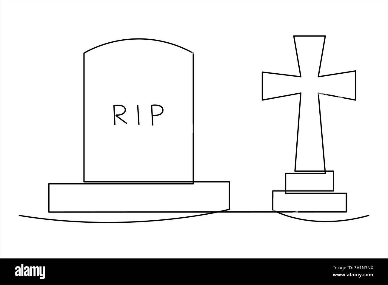 Gravestone R.I.P continua una linea disegno d'arte di Halloween, tomba, cimitero, morte, giorno commemorativo Illustrazione Vettoriale