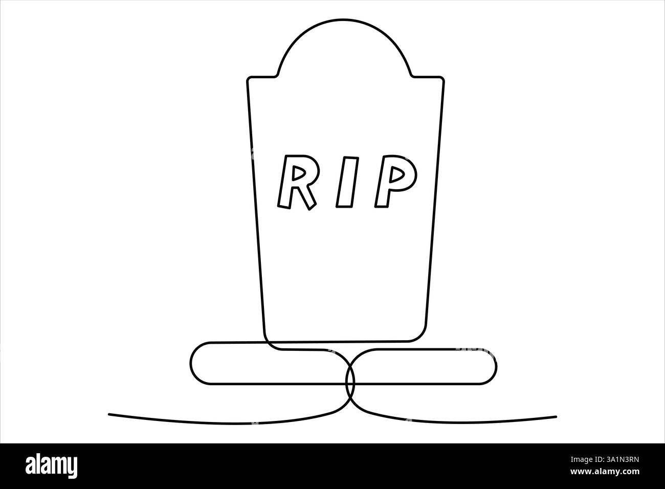 Gravestone R.I.P continua una linea disegno d'arte di Halloween, tomba, cimitero, morte, giorno commemorativo Illustrazione Vettoriale