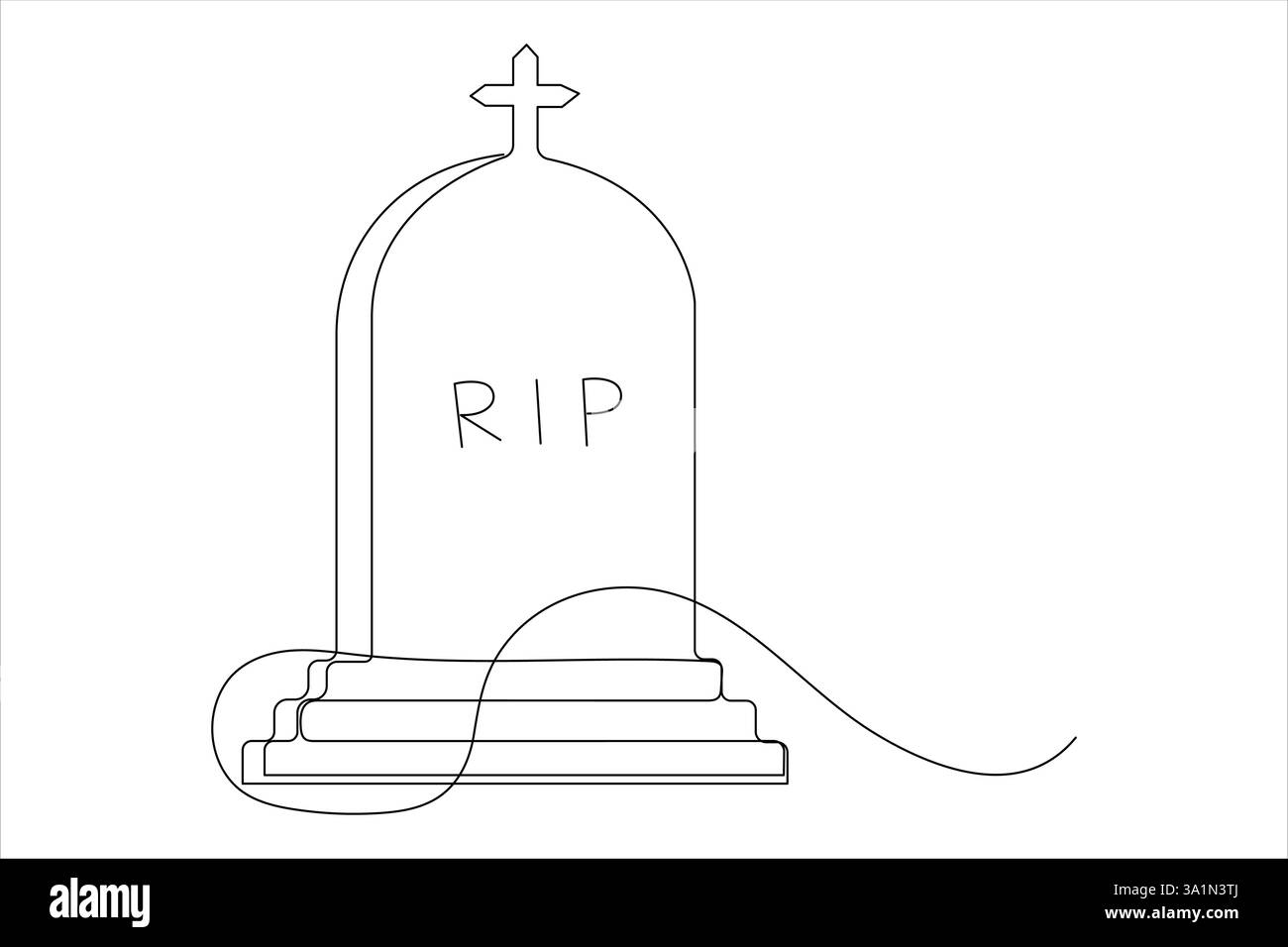 Gravestone R.I.P continua una linea disegno d'arte di Halloween, tomba, cimitero, morte, giorno commemorativo Illustrazione Vettoriale