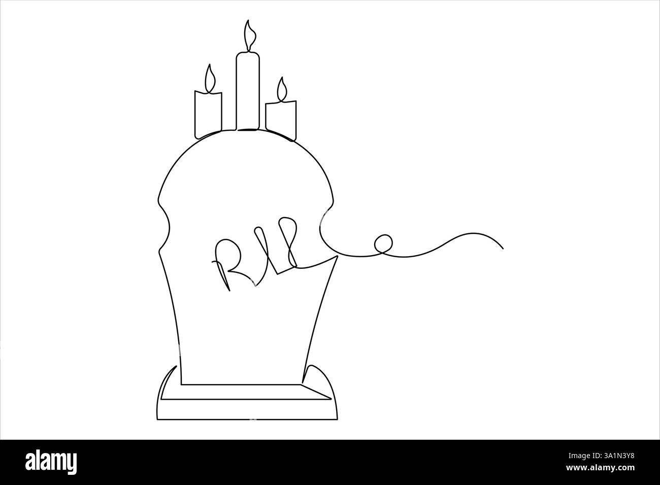 Gravestone R.I.P continua una linea disegno d'arte di Halloween, tomba, cimitero, morte, giorno commemorativo Illustrazione Vettoriale