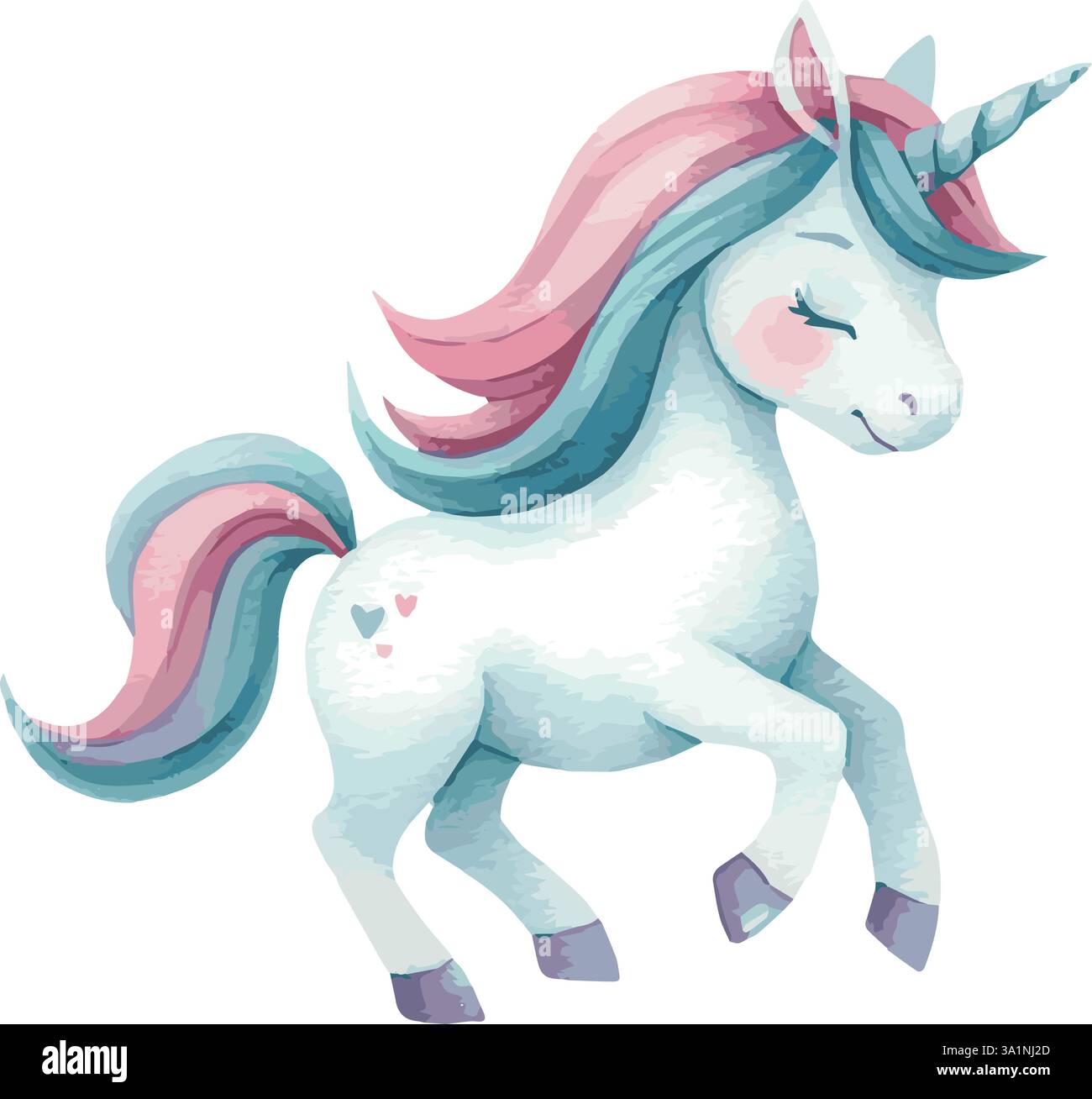 Adorabile e bellissimo disegno vettoriale ad acquerello che raffigura un unicorno leggero e soffice Illustrazione Vettoriale