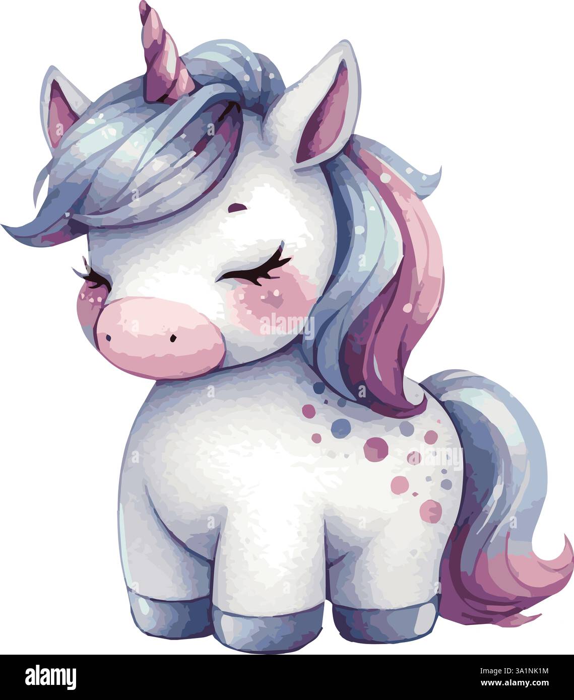 Adorabile e bellissimo disegno vettoriale ad acquerello che raffigura un unicorno leggero e soffice Illustrazione Vettoriale