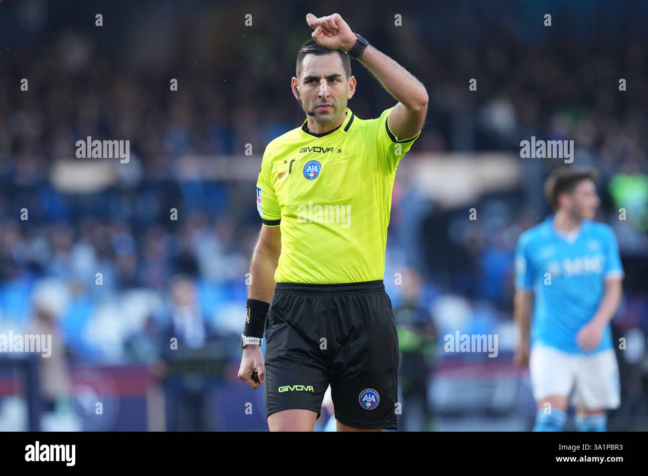 Napoli, Italia. 9 marzo 2025. L'arbitro Andrea Colombo durante la partita di serie A tra SSC Napoli e ACF Fiorentina allo Stadio Diego Armando Maradona Napoli, il 9 marzo 2025. Credito: Franco Romano/Alamy Live News Foto Stock