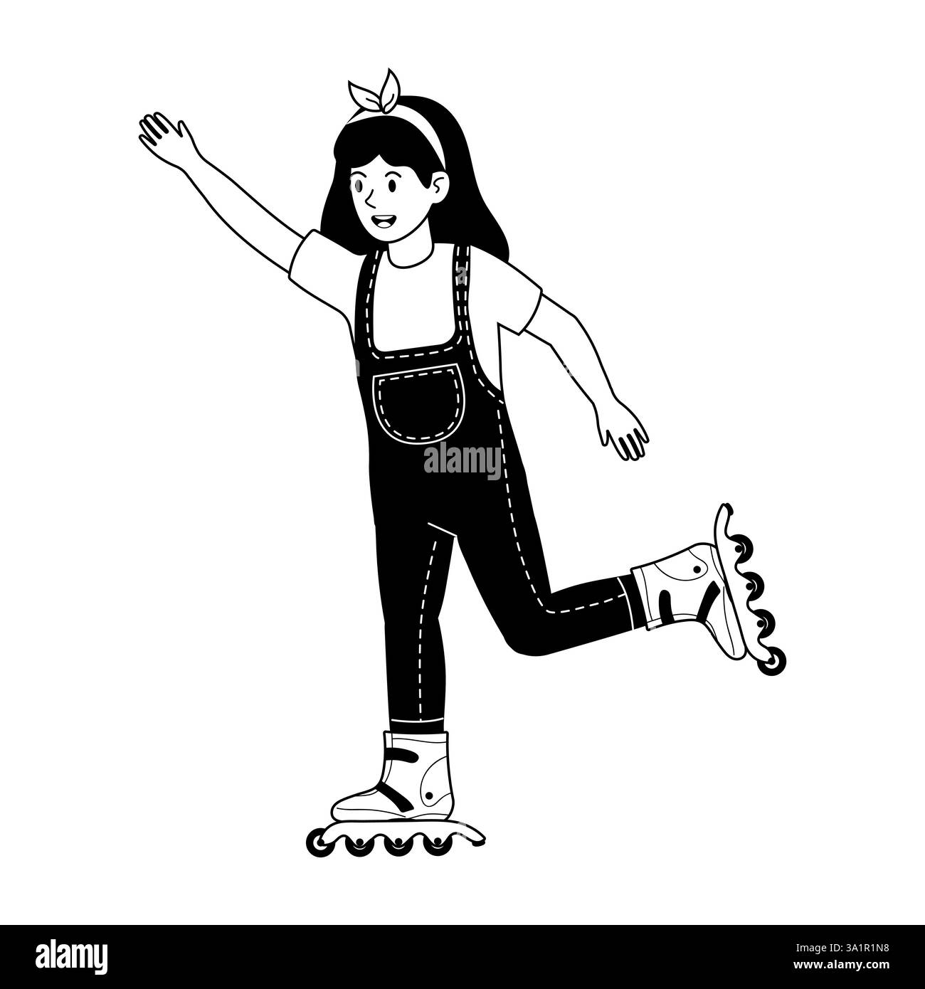 Ragazza che pratica pattinaggio a rotelle in una giornata di sole in un parco indossando eleganti tute Illustrazione Vettoriale