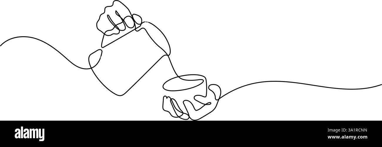 macchina per caffè a mano per barista per primo piano che prepara caffè latte art una riga continua disegnando illustrazioni artistiche minimaliste Illustrazione Vettoriale