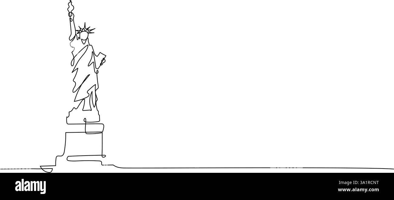 statua della libertà america disegnato a mano una linea disegnando un'illustrazione continua Illustrazione Vettoriale