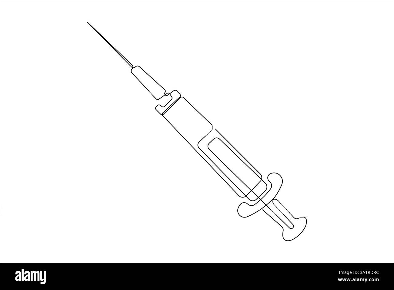 Siringhe per iniezioni disegno continuo di una linea art di vaccinazione, iniezione di cure sanitarie, campionamento del sangue per analisi di laboratorio. Concetto medico Illustrazione Vettoriale