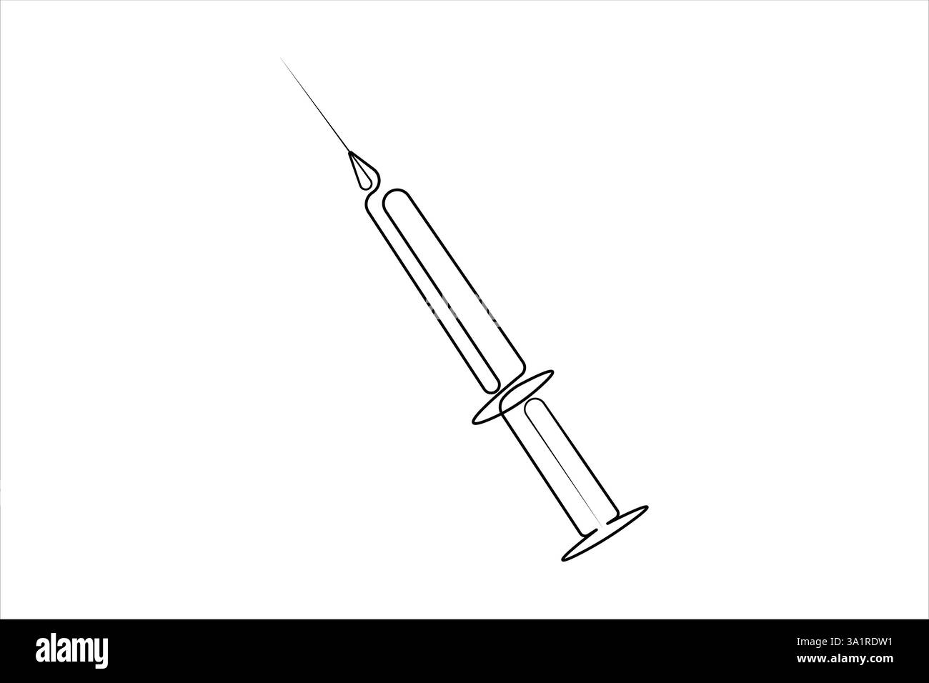 Siringhe per iniezioni disegno continuo di una linea art di vaccinazione, iniezione di cure sanitarie, campionamento del sangue per analisi di laboratorio. Concetto medico Illustrazione Vettoriale