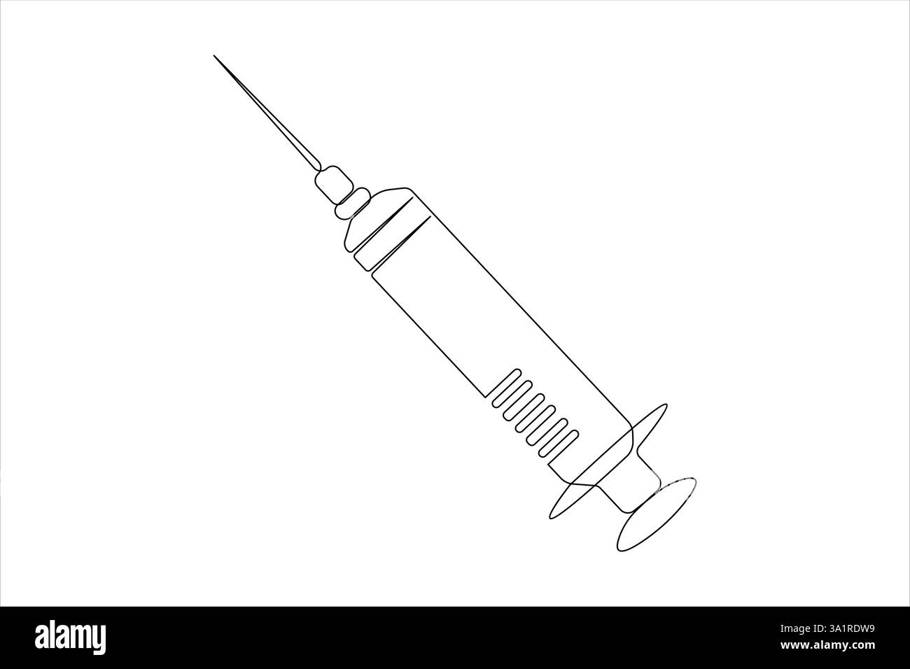 Siringhe per iniezioni disegno continuo di una linea art di vaccinazione, iniezione di cure sanitarie, campionamento del sangue per analisi di laboratorio. Concetto medico Illustrazione Vettoriale