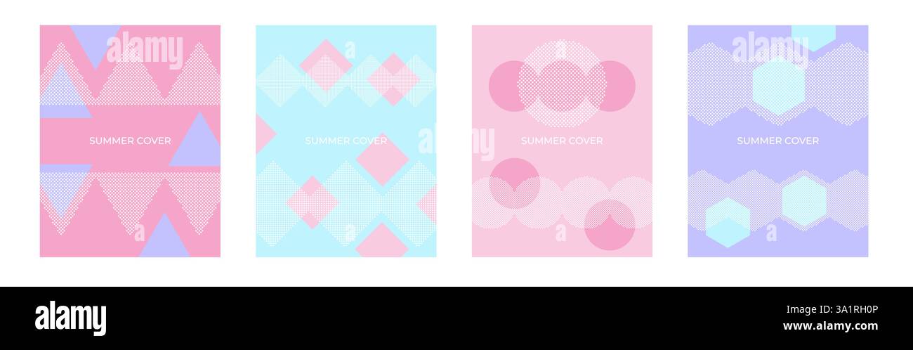 Moderno set di cover astratte, design minimal con punti mezzitoni Illustrazione Vettoriale