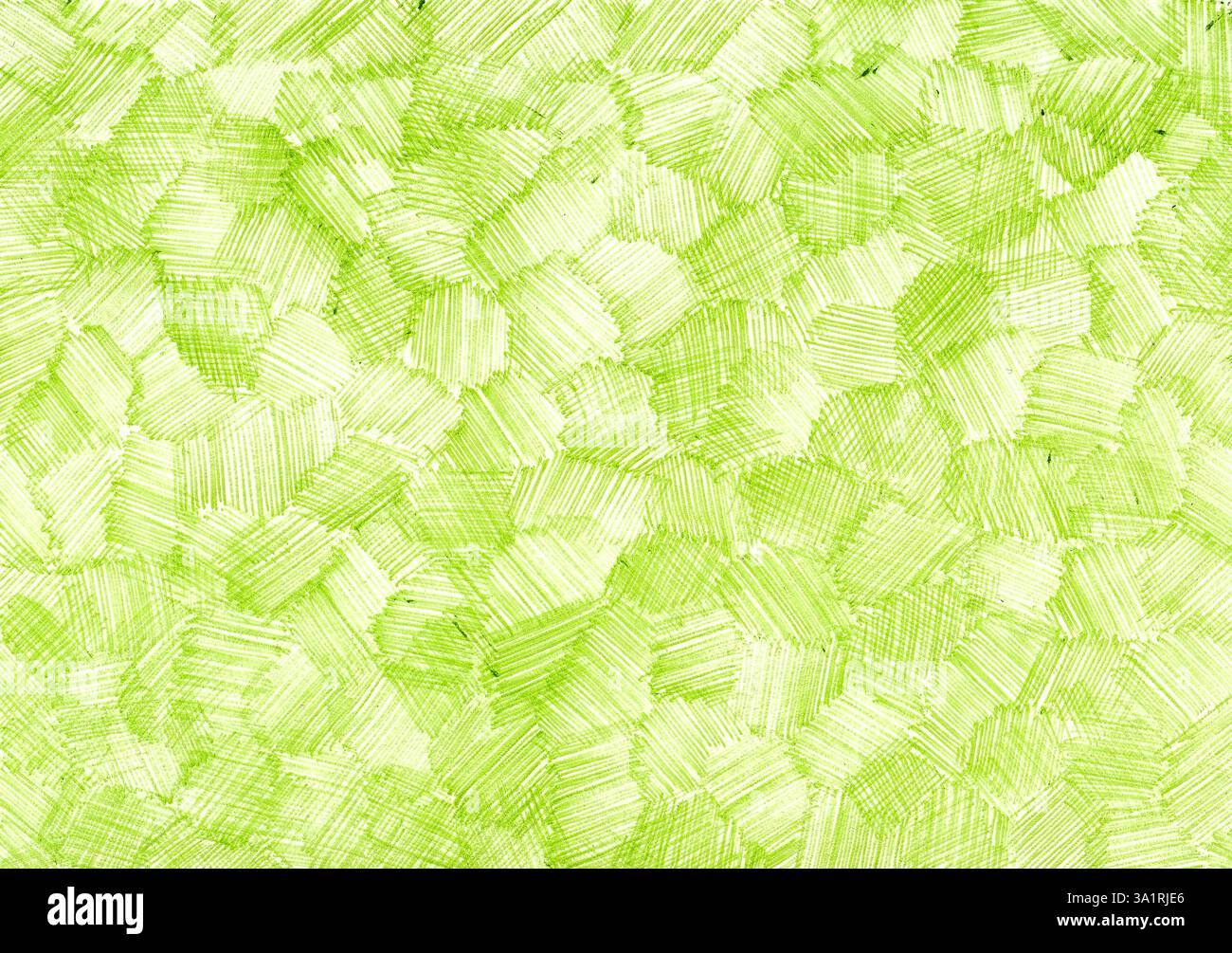 Lo sfondo è pieno di una trama di tratti sottili e caotici. Verde chiaro su sfondo bianco. In punti i tratti si sovrappongono. Disegnare con una penna Foto Stock