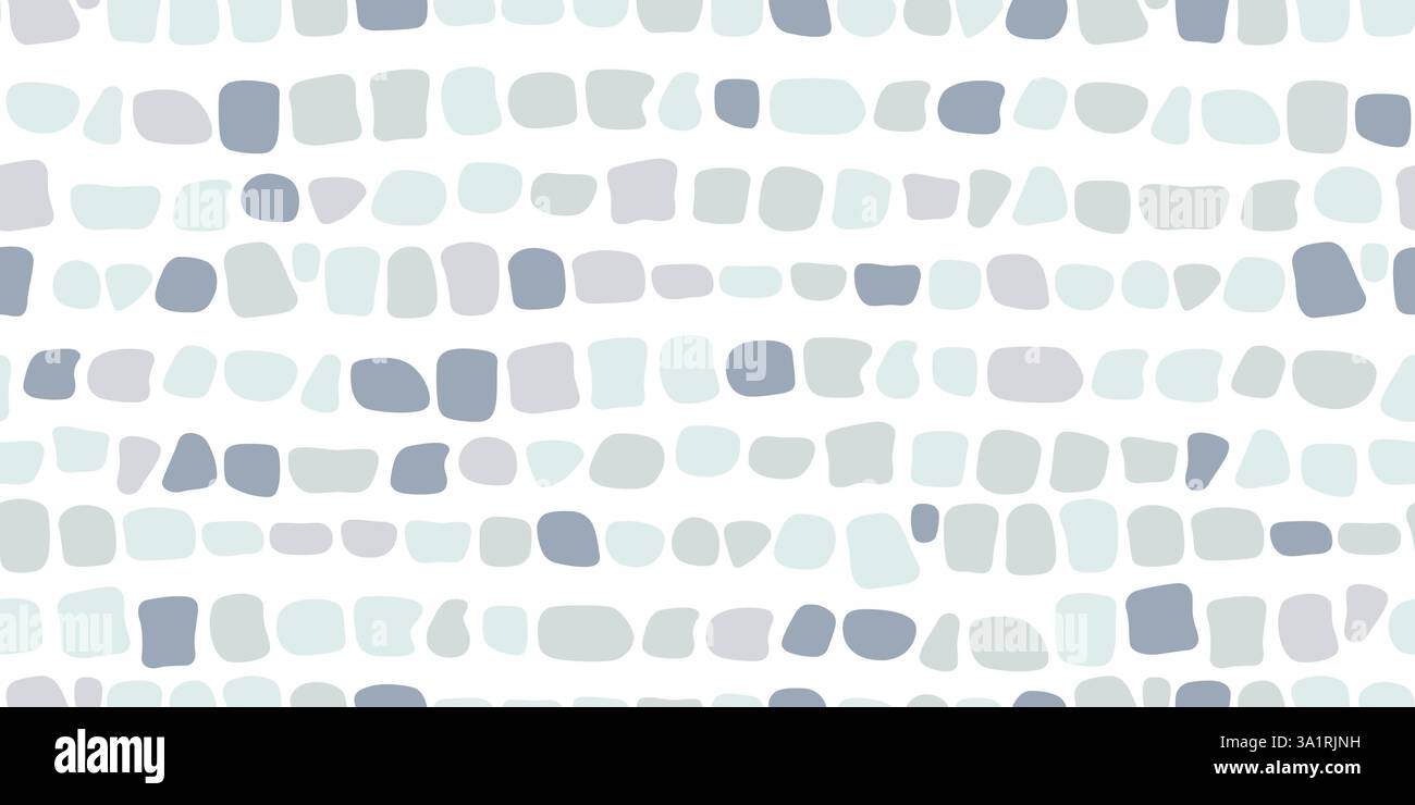 Mosaico in pietra antica blu senza cuciture. Ornamento decorativo greco antico in pietra. Pavimentazione in pietra. Trama astratta del mosaico dei mattoni. Vettore Illustrazione Vettoriale