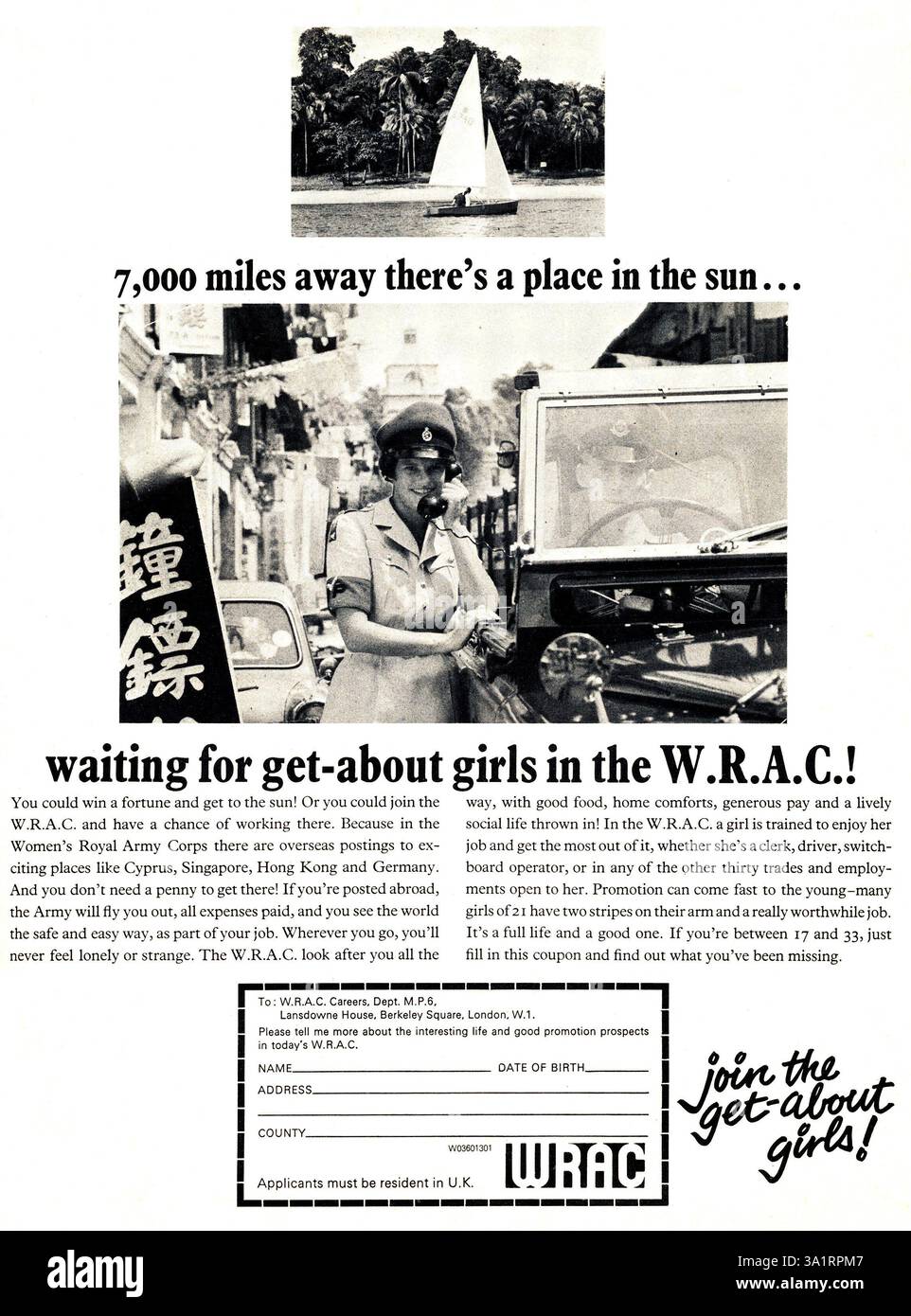 Spot vintage che promuove le carriere nel WRAC Womens Royal Army Corps da RAVE Magazine, 1968 Foto Stock