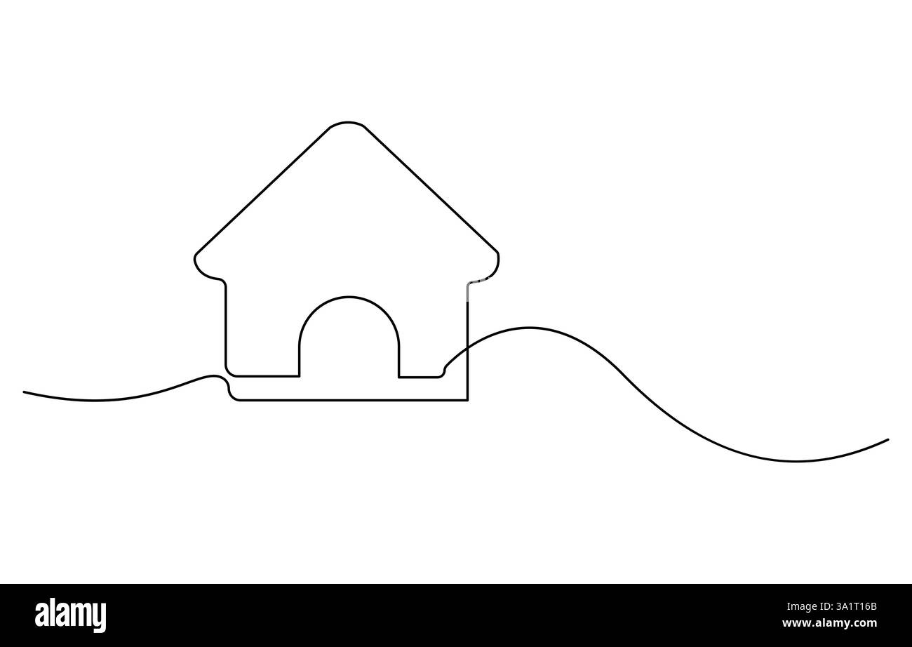 Un disegno continuo di un edificio residenziale architettura e progetto immobiliare di sviluppo della casa Symbol in un concetto immobiliare semplice e lineare Illustrazione Vettoriale