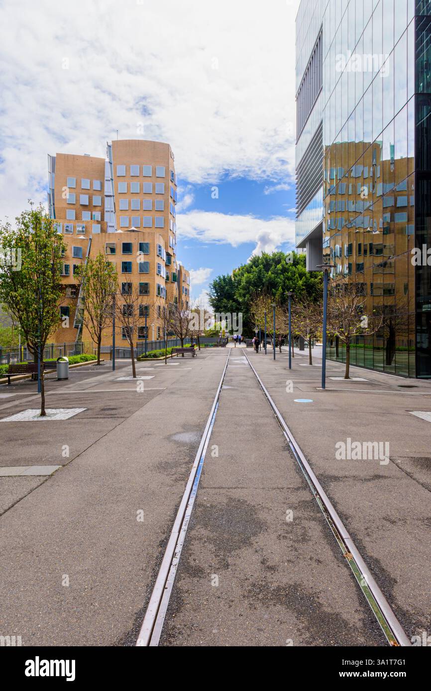 La Goods Line è un passaggio pedonale urbano in parte sopraelevato lungo una vecchia linea ferroviaria dalla stazione centrale a Darling Harbour, Sydney, nuovo Galles del Sud, Australia Foto Stock