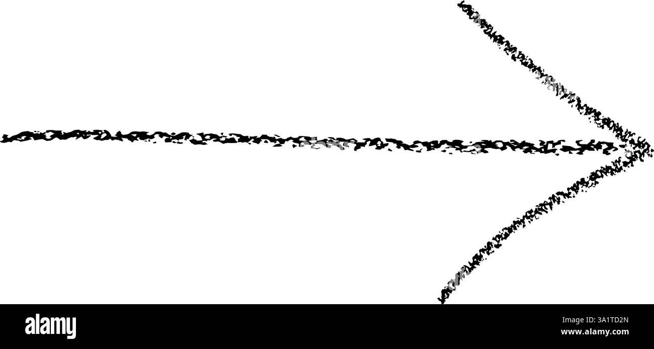 Freccia disegnata a mano con gesso. Puntatore grunge al carbone testurizzato vettoriale a destra Illustrazione Vettoriale