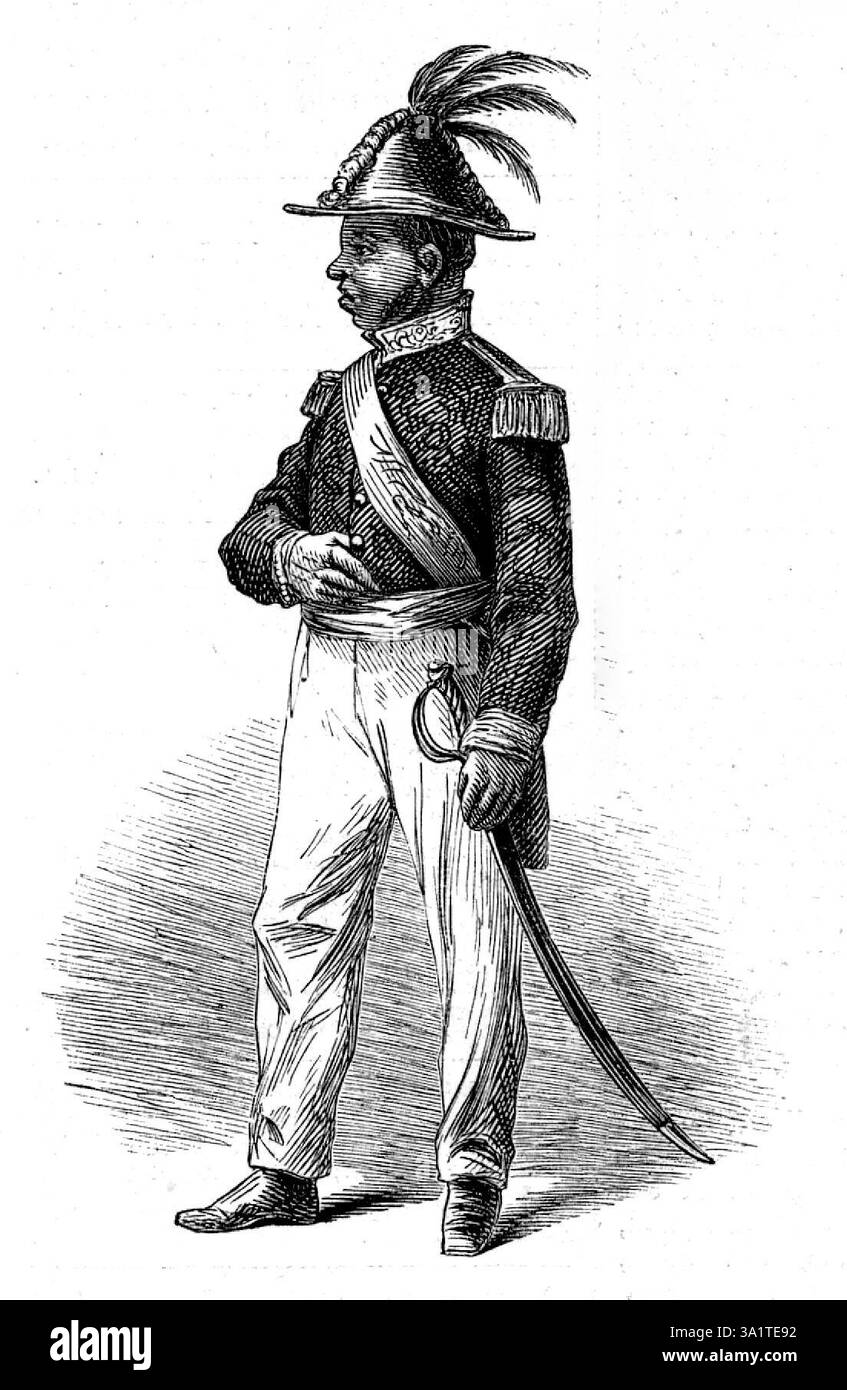 Uno dello staff del Governatore, Majunga, 1873 anni. "Siamo stati favoriti da una serie di bozzetti realizzati lungo le rive dei canali di Zanzibar e Mozambico, nella parte settentrionale del Madagascar, e le isole Comoro e Johanna, dove il traffico in n*groe rapiti dagli arabi sulla terraferma dell'Africa è spaventosamente aumentato negli ultimi anni, gli schiavi venduti per lo più per il trasporto verso porti turchi o arabi nel Mar Rosso o nel Golfo Persico... gli schizzi che ora incidiamo... sono stati disegnati dal signor Bartle Frere, figlio dell'inviato speciale, quando ultimamente ha visitato ognuno di quei luoghi'. Da "Ill Foto Stock