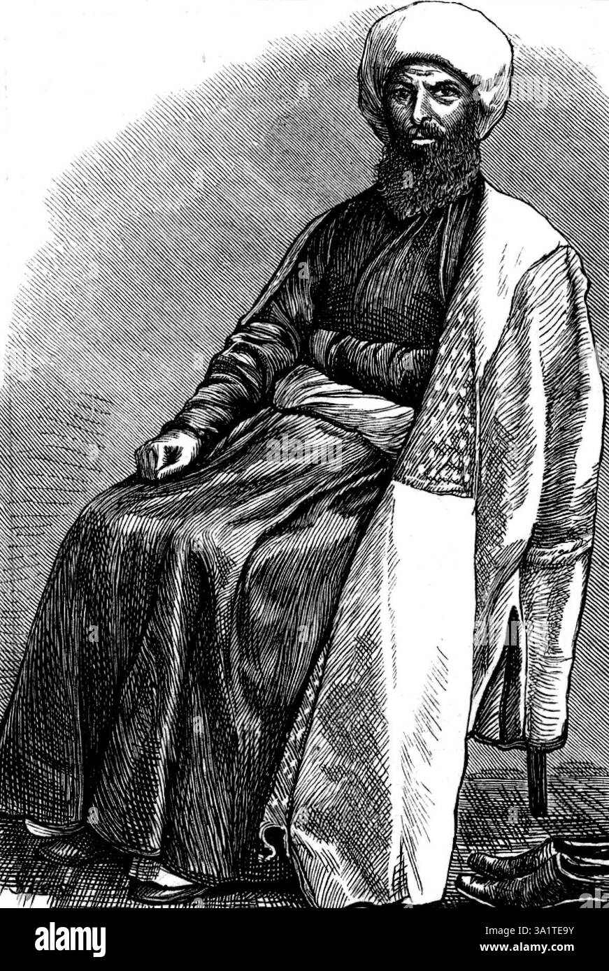 Le Nazioni dell'Asia occidentale: Prete di tartaro, 1873. Incisione da una fotografia del signor Levites. "Il compito della Russia nell'Asia settentrionale e nordoccidentale - dell'Asia centrale che preferiamo non dire nulla - è altrettanto lodevole e utile agli interessi comuni dell'umanità. Sulla costa occidentale, almeno, del Caspio, negli altopiani del Caucaso, e di nuovo a est, nella regione selvaggia dei Tartari Kirghiziani oltre il fiume Urale, le pratiche scortesi di stupro incessante e guerra intransigente, tra tribù di uomini mezzo selvaggi, che erano avverse a ogni tipo di lavoro produttivo, hanno avuto Foto Stock