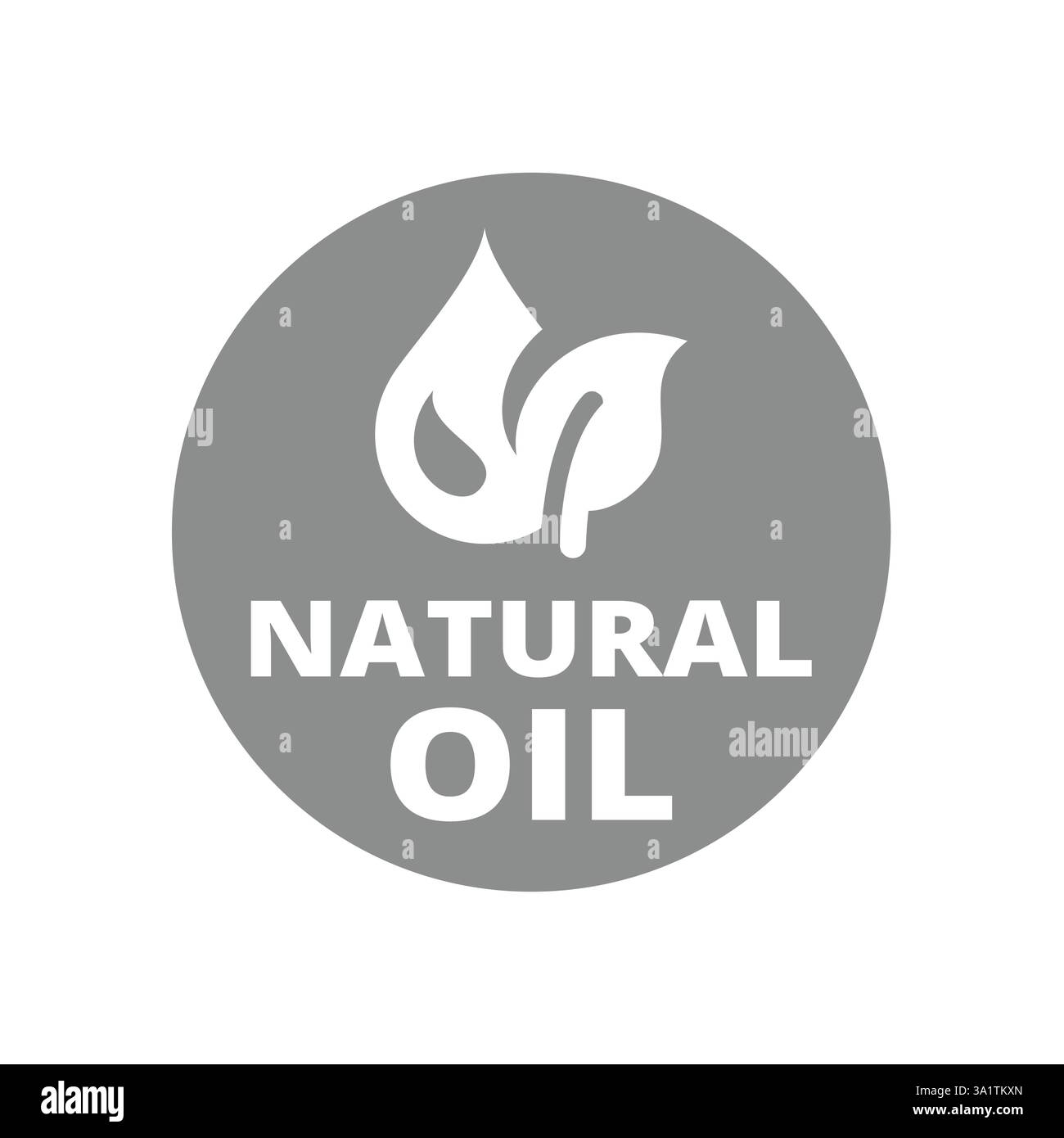 Olio naturale con etichetta a foglia e goccia. Adesivo colorato con olio biologico. Illustrazione Vettoriale