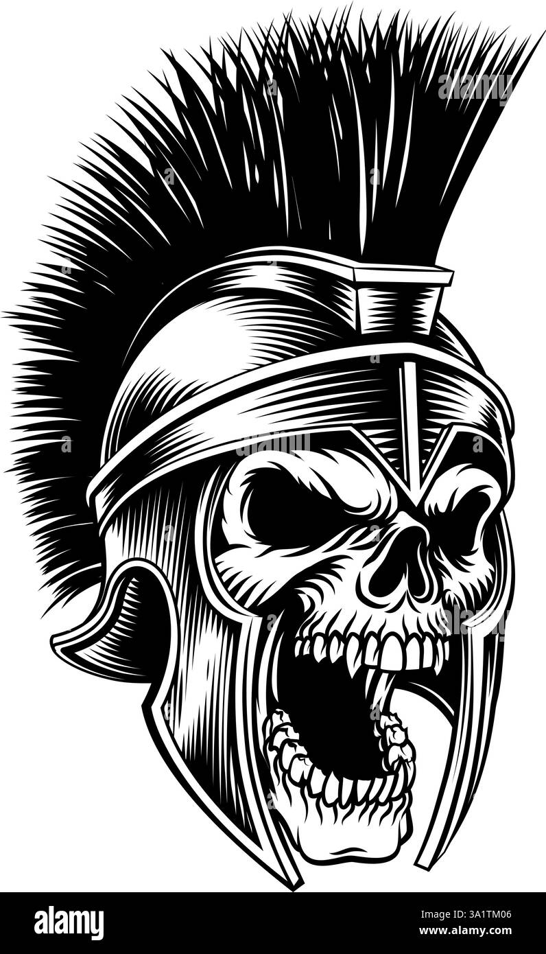 Elmetto troiano spartano teschio del guerriero greco antico Illustrazione Vettoriale