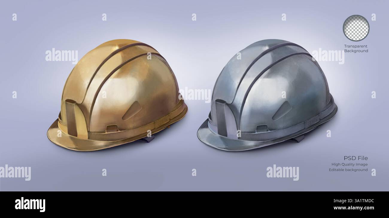 Scopri gli eleganti elmetti in oro e argento per una maggiore sicurezza e protezione sul luogo di lavoro Illustrazione Vettoriale