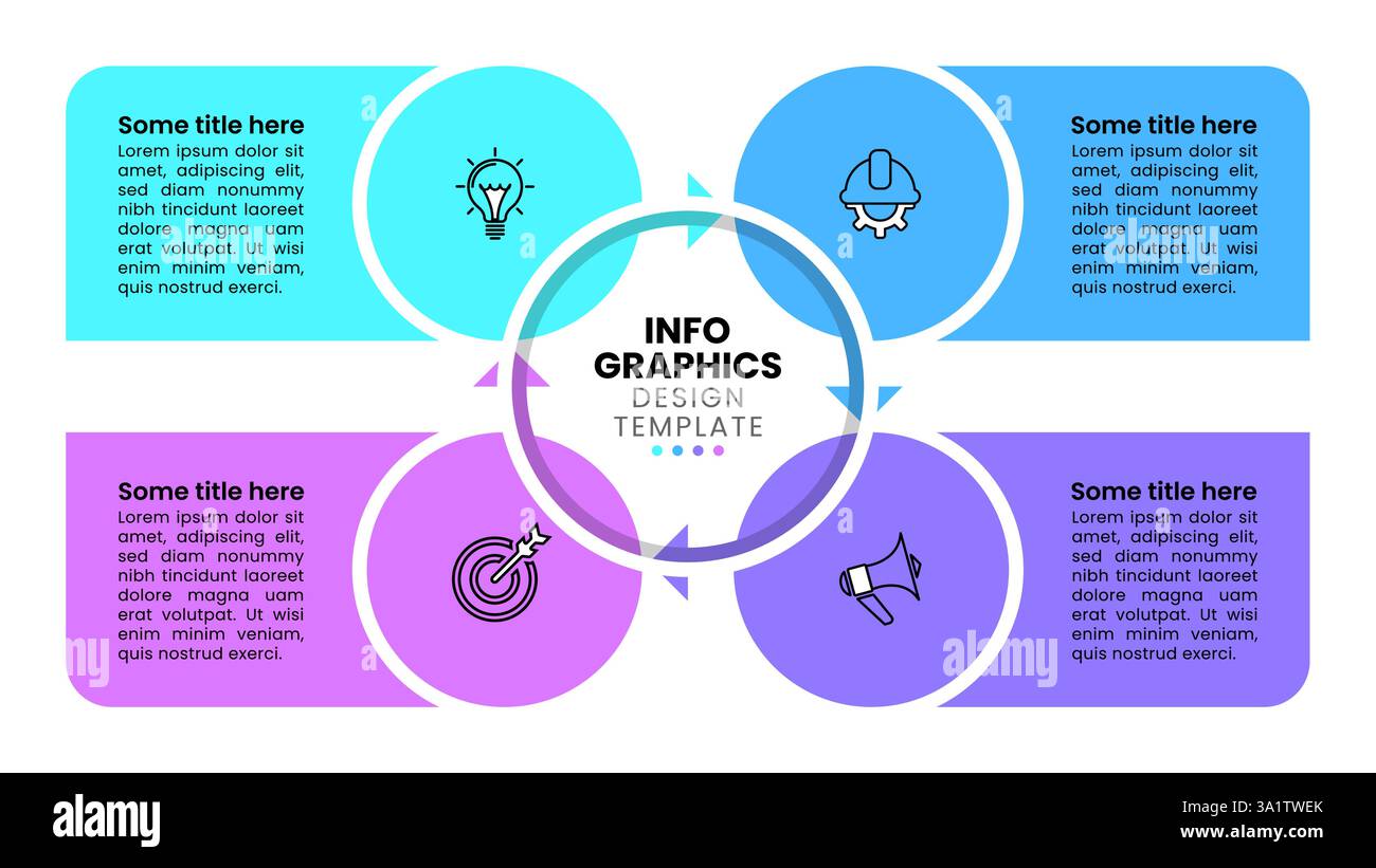 Modello infografico con icone e 4 opzioni o passaggi. Può essere utilizzato per il layout del flusso di lavoro, il diagramma, il banner, il webdesign. Illustrazione vettoriale Illustrazione Vettoriale