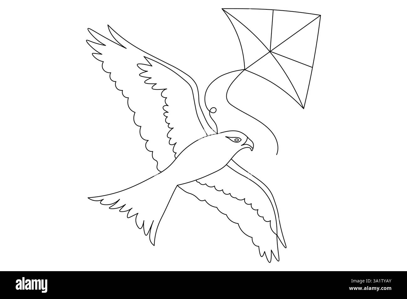 Kite volare nel cielo disegno continuo di una linea di forbici disegno vettoriale Illustrazione Vettoriale