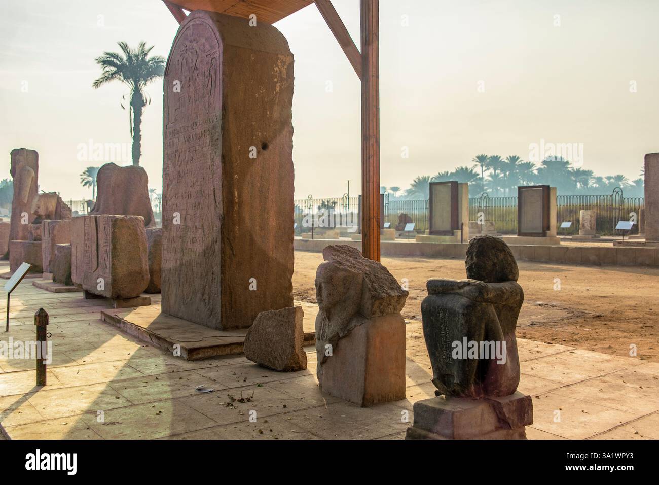 Menfi, Egitto; 20 gennaio 2024: Fai un viaggio storico visitando Menfi, Egitto, la città faraonica, il centro dell'antico Egitto, vicino al Cairo. Foto Stock