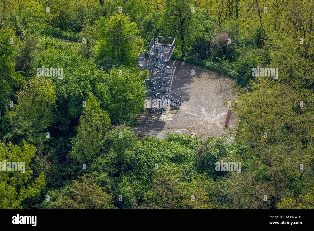 Vista aerea, torre di osservazione sul Knappenhalde, Sight, Brücktonviertel, Oberhausen, regione della Ruhr, Renania settentrionale-Vestfalia, Germania Foto Stock