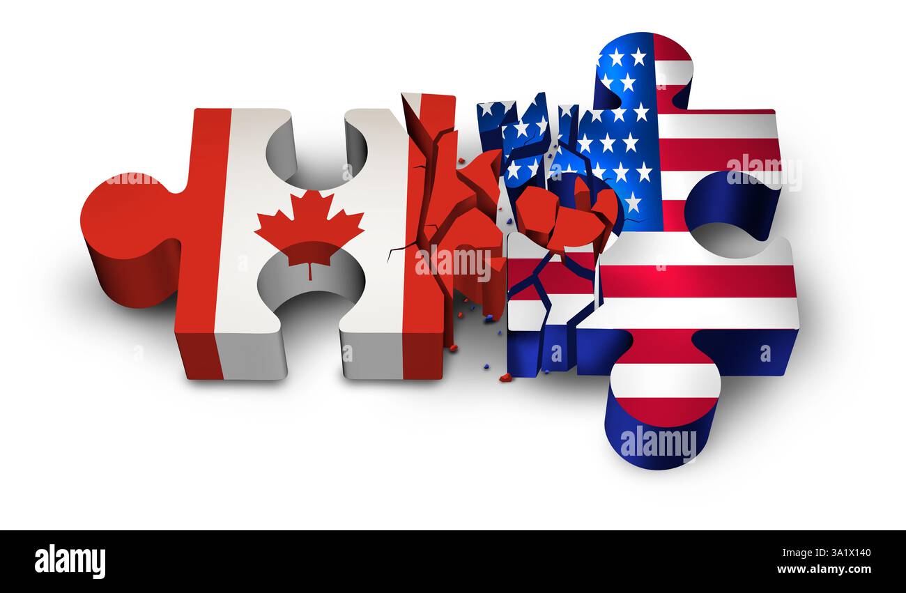 Canada crisi diplomatica degli Stati Uniti e divisione nordamericana e guerra commerciale o discordia e fratture nazionali nelle relazioni canadesi e americane come un Foto Stock
