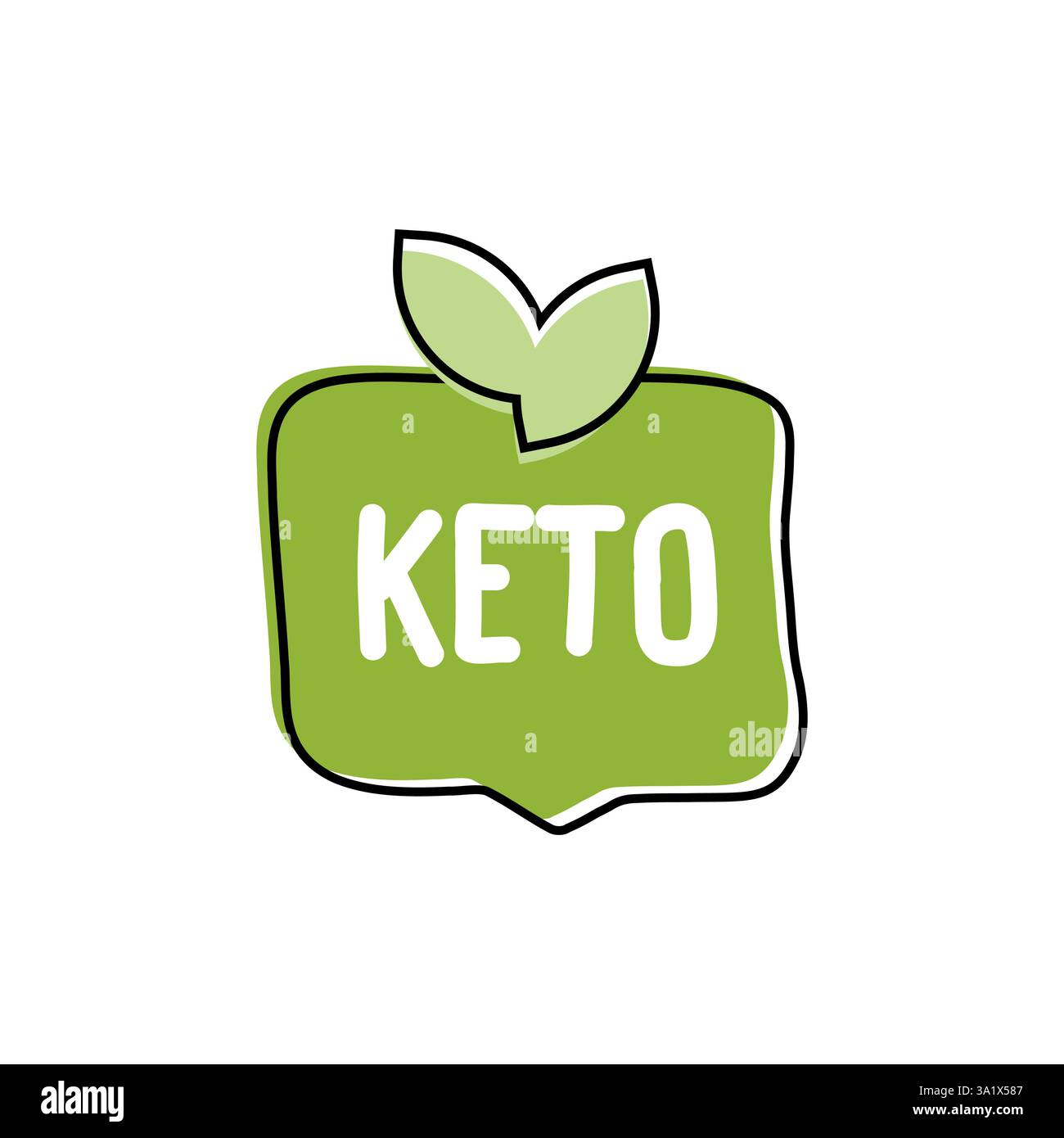 Keto. Illustrazione del logo, dell'icona, del disegno vettoriale su sfondo bianco. Può essere utilizzato per temi ecologici, biologici e biologici Illustrazione Vettoriale