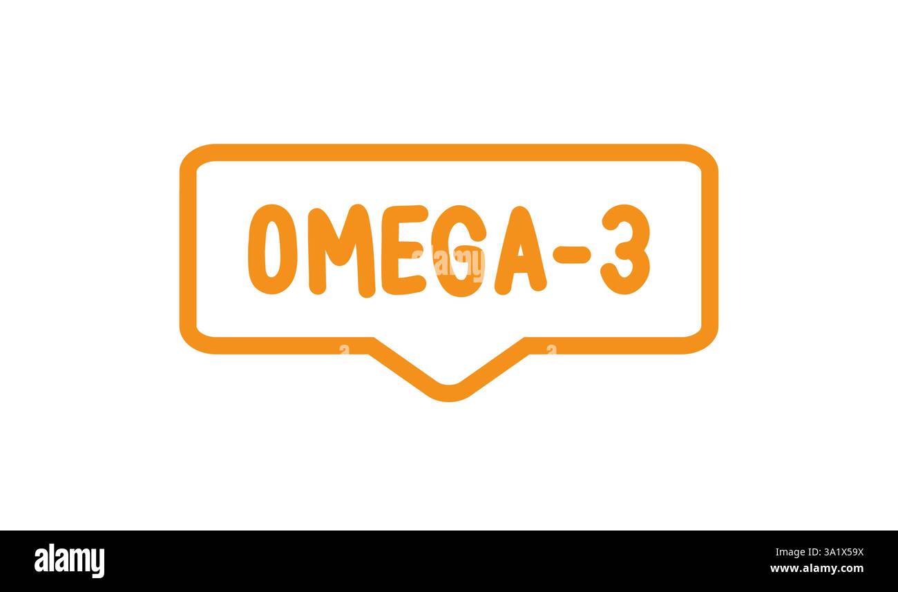 Omega 3. Illustrazione del logo, dell'icona, del disegno vettoriale su sfondo bianco. Può essere utilizzato per temi ecologici, biologici e biologici Illustrazione Vettoriale