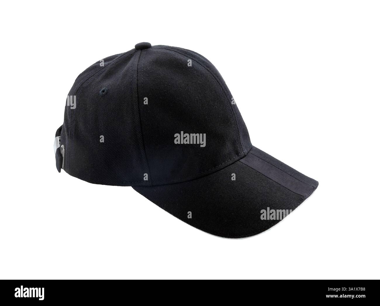 Berretto da baseball nero isolato su sfondo bianco. Elegante cappellino da baseball Foto Stock