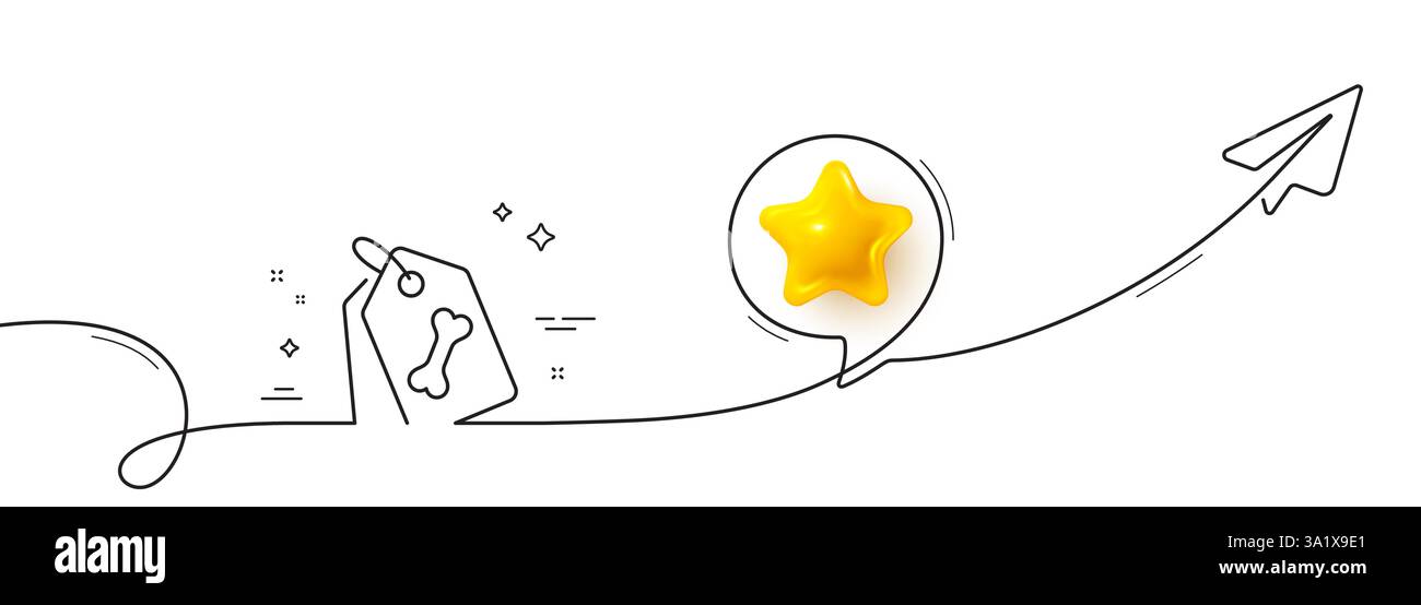 Icona della linea dei tag PET. Segno di osso del cane. Linea continua con il piano. Vettore Illustrazione Vettoriale