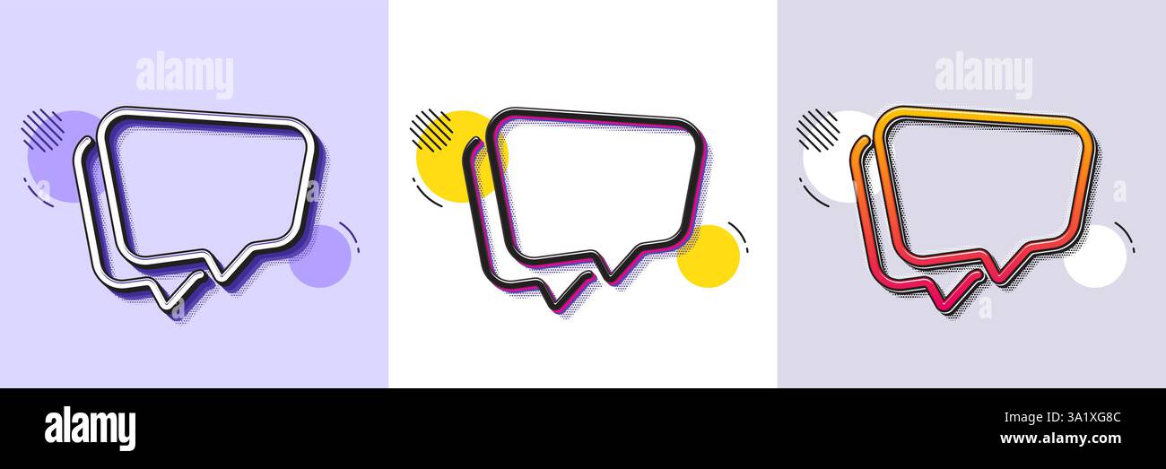 Icona a forma di bolla vocale. Mezzitoni tratteggiati. Icona sfumatura con ombreggiatura granulosità. Segnale chat. Simbolo del messaggio sui social media. Icona a forma di fumetto. Va Illustrazione Vettoriale