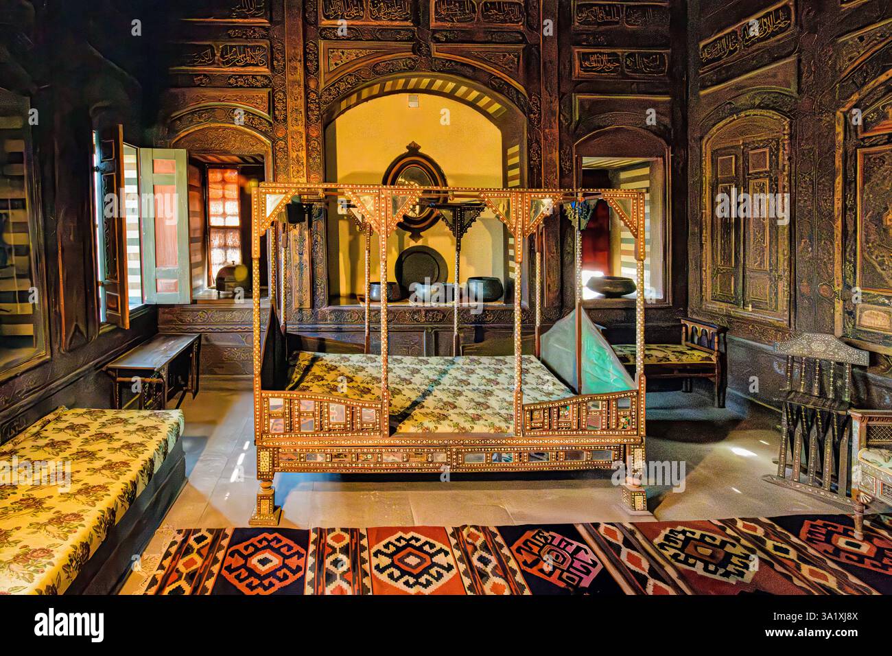 La sala Damasco del Museo Gayer-Anderson nel quartiere Sayyedah Zeinab del Cairo Foto Stock