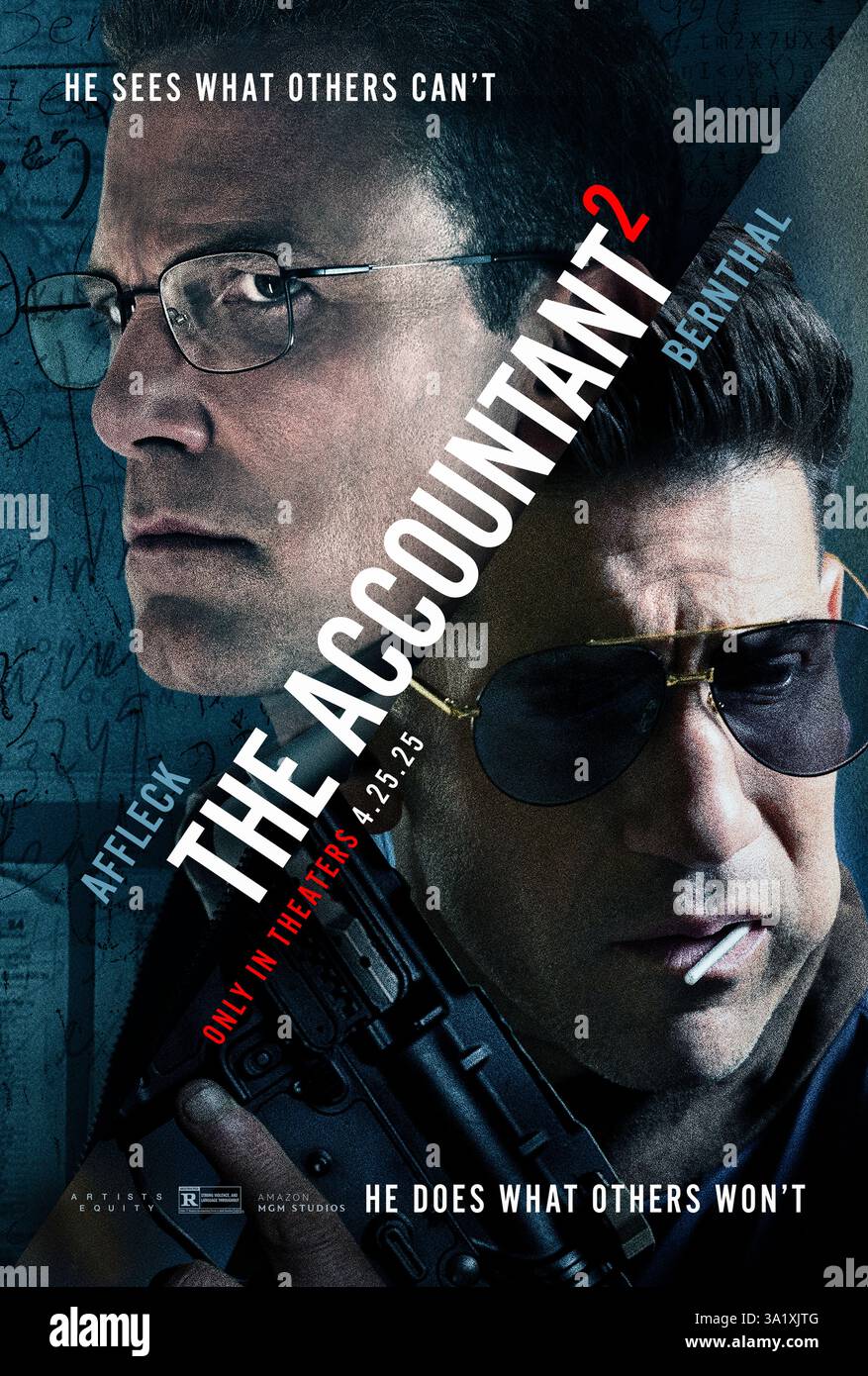 The Accountant 2 (2025) diretto da Gavin o'Connor e interpretato da Ben Affleck, Jon Bernthal e Anna Kendrick. Il sequel anticipato segue il contabile forense Christian Wolff mentre svela una cospirazione ad alta quota, evitando pericolosi avversari. SOLO PER L'USO EDITORIALE del poster STATUNITENSE. Credito: BFA / Amazon MGM Studios Foto Stock