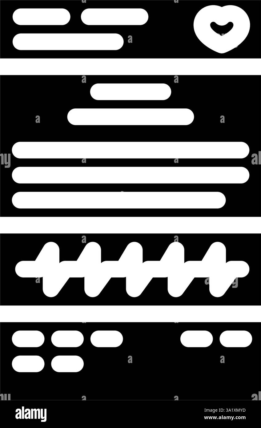 illustrazione vettoriale dell'icona glifo del referto cardiologico Illustrazione Vettoriale