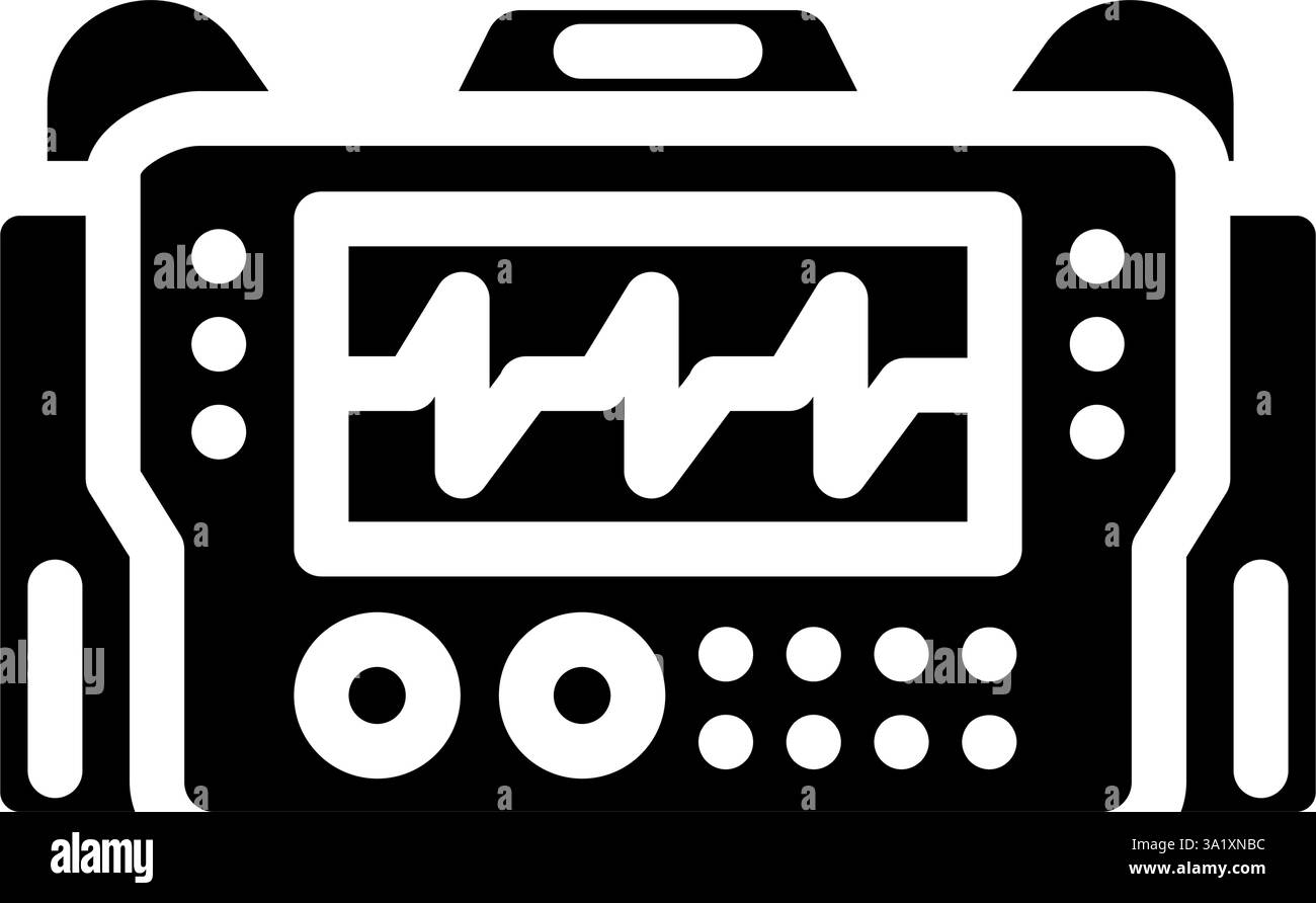 illustrazione del vettore dell'icona del glifo cardiologico del defibrillatore Illustrazione Vettoriale