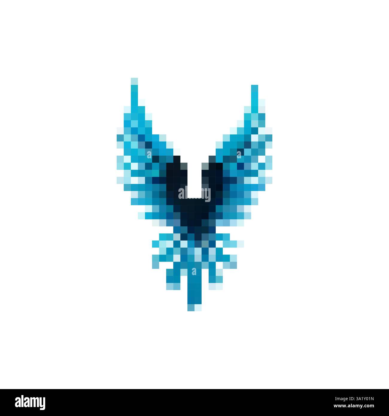 Ali di pixel blu. Ali per il design del gioco in stile ghiaccio. Icona vettoriale Angel Wings. Wings per i giochi. Logo di volo con vettore di ali. Ali in stile retrò. Illustrazione Vettoriale