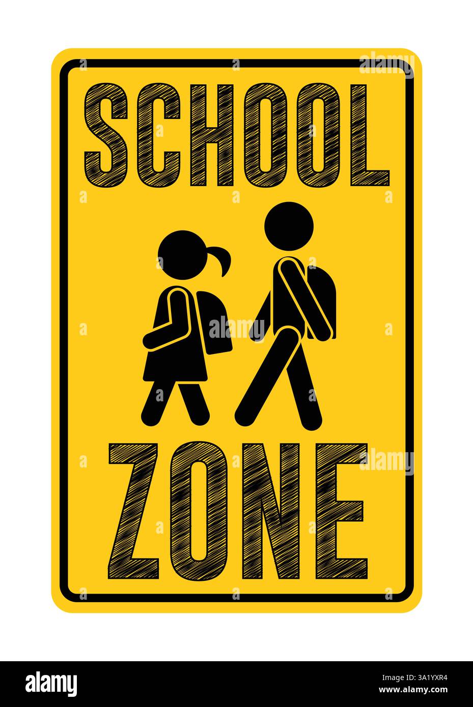 Clipart icona segnaletica stradale zona scuola. Segnaletica stradale art con clip di avvertenza per bambini per rallentare, arrestare e mettere in pausa la scuola del limite di velocità Illustrazione Vettoriale