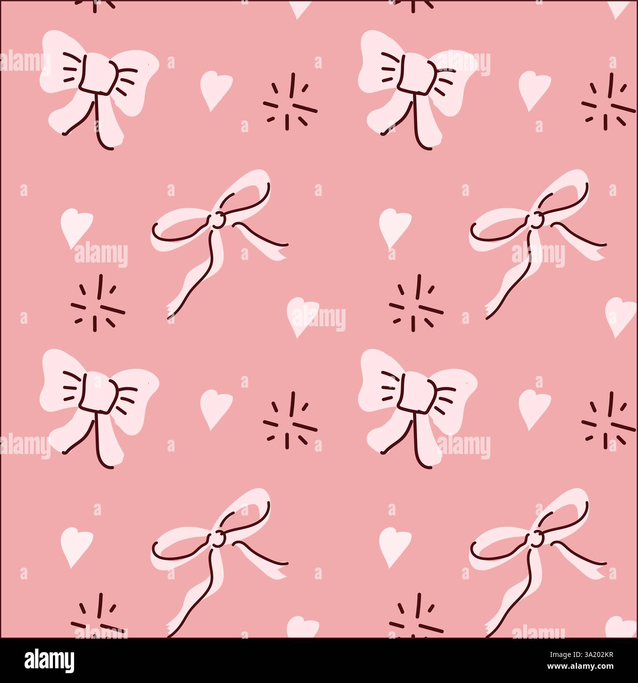 Motivo rosa con archi, cuori e punti. Illustrazione Vettoriale