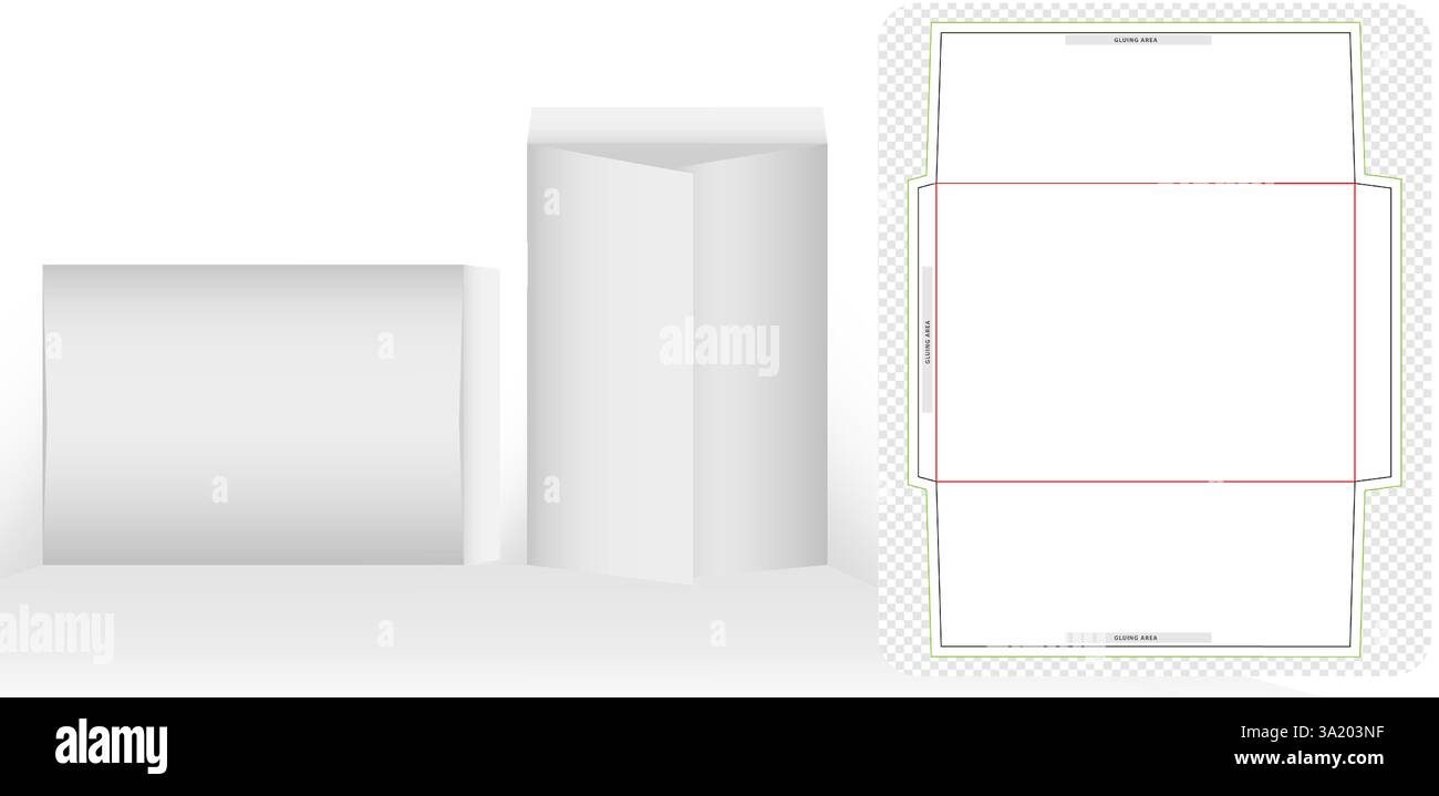 modello di busta fustellato design 3d mock-up sfondi bianchi isolati per il tuo messaggio, packaging branding, scomparti dei prodotti design unico Illustrazione Vettoriale