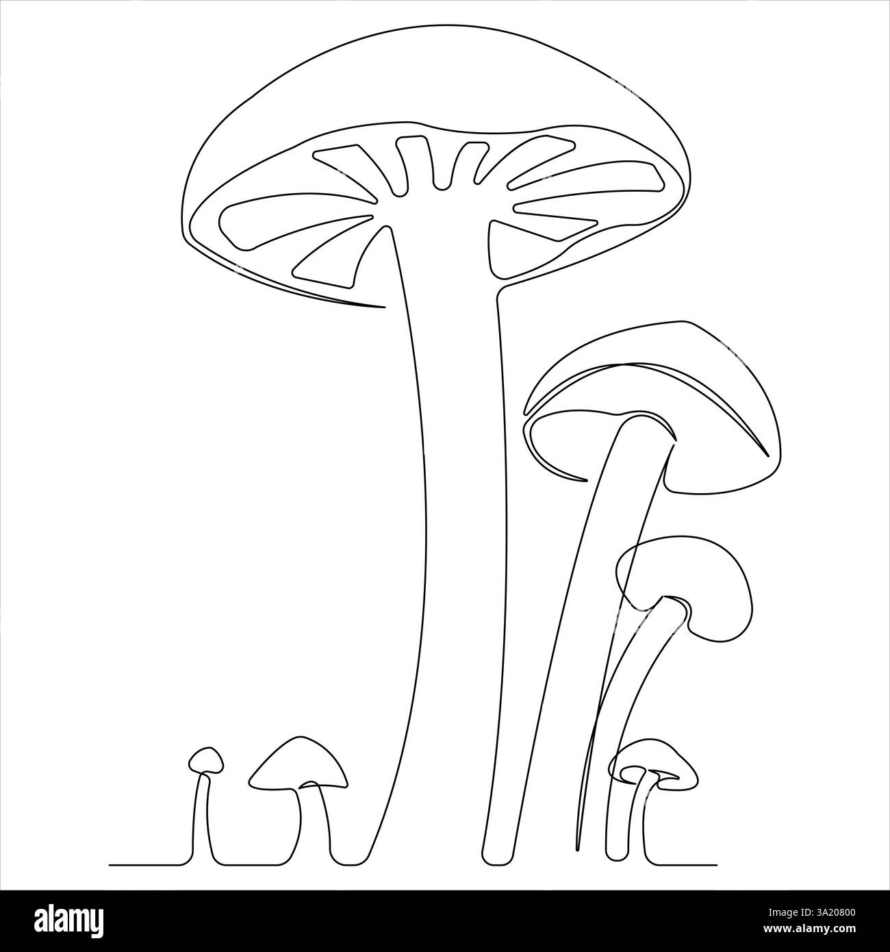 Disegno grafico continuo su una linea dell'illustrazione vettoriale del contorno a fungo Illustrazione Vettoriale