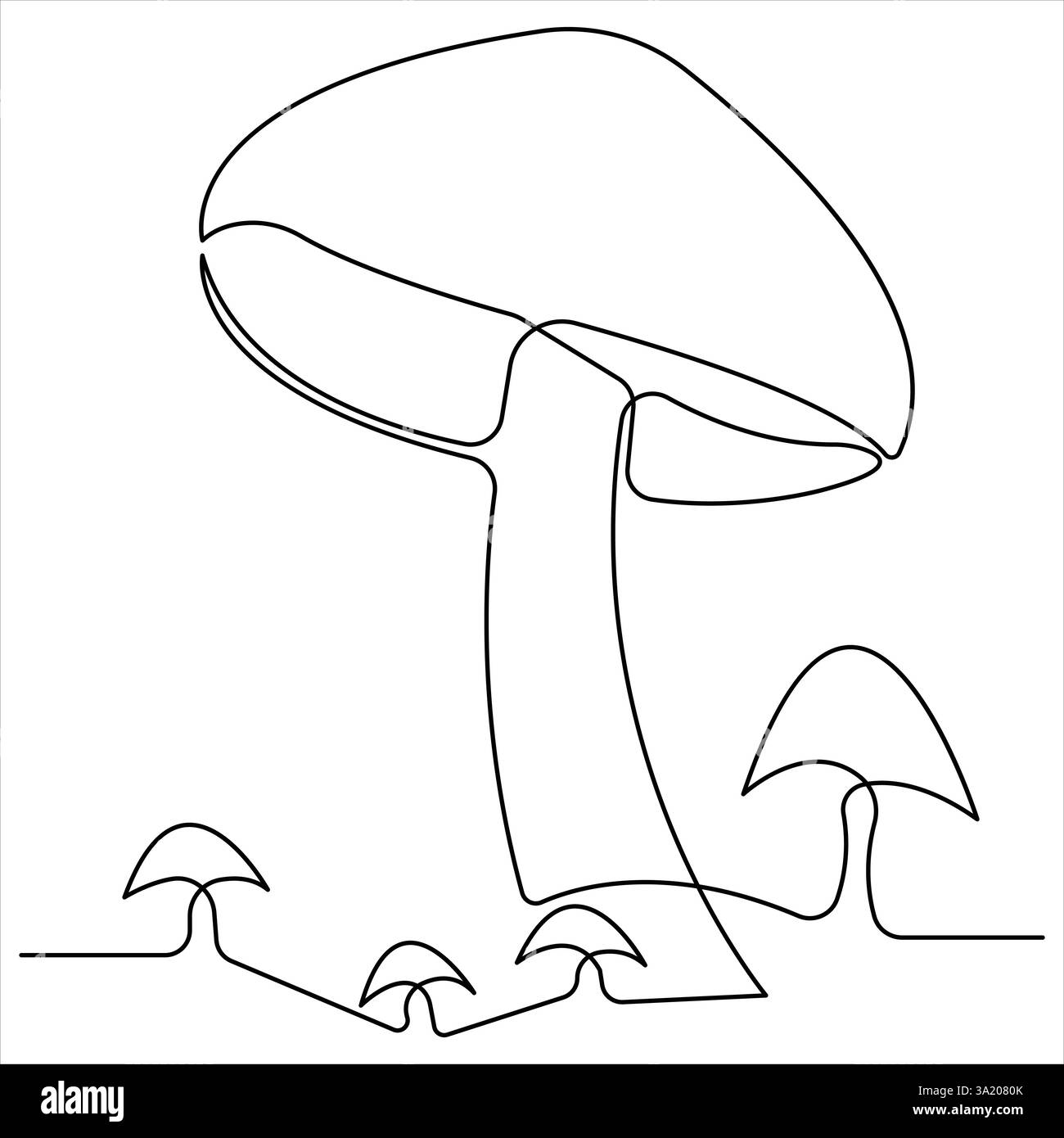 Disegno grafico continuo su una linea dell'illustrazione vettoriale del contorno a fungo Illustrazione Vettoriale