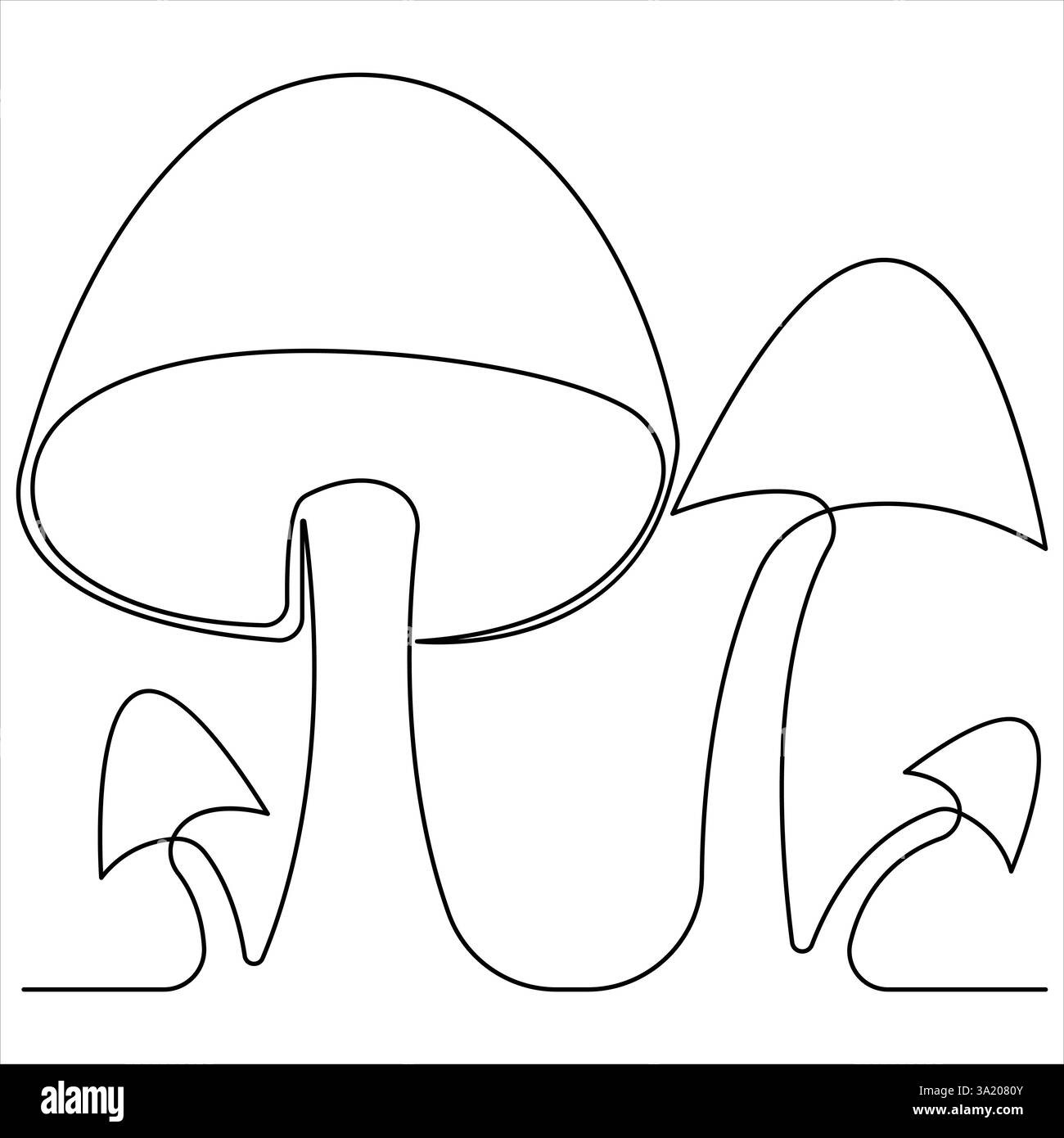 Disegno grafico continuo su una linea dell'illustrazione vettoriale del contorno a fungo Illustrazione Vettoriale
